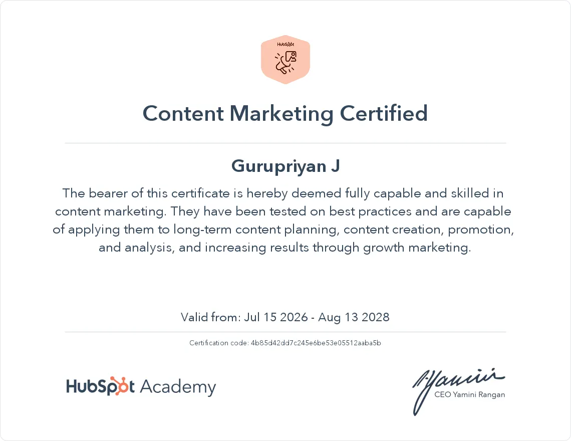 Home hubspot content marketing certification